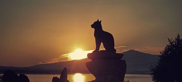 Silhouette statue against sky during sunset