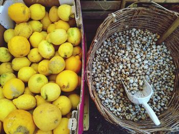 High angle view of fruits for sale in market