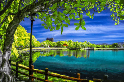 Scenic view of lake against sky