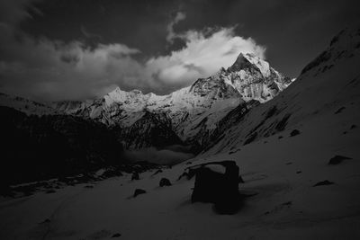 Scenic view of snowcapped mountains against sky