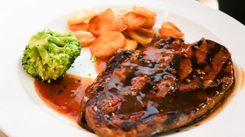 High angle view of food in plate