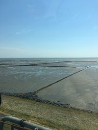 Scenic view of sea against blue sky