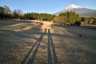 Shadow of friends on field