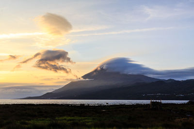  panoramic view of pico against the sky during sunset