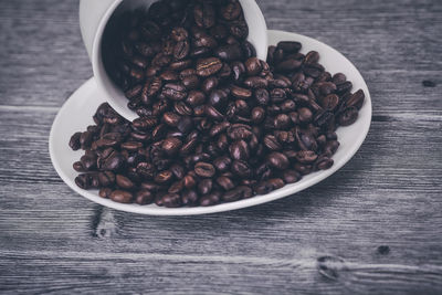 High angle view of coffee beans on table