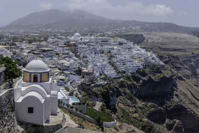 Santorini, greece, may 3, 2024. landscape of the capital fira with the church of saint stylianos