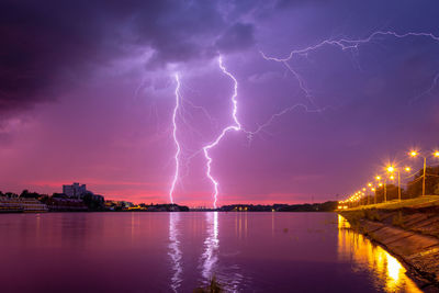 Lightning in sky at night