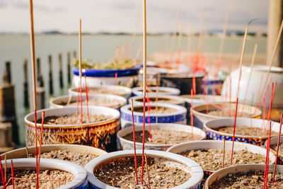 Close-up of temple against building