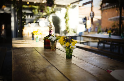 Soft focus, limited depth of field image of flowers in a lisbon outdoor bar area