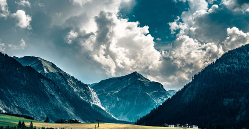 Panoramic view of snowcapped mountains against sky