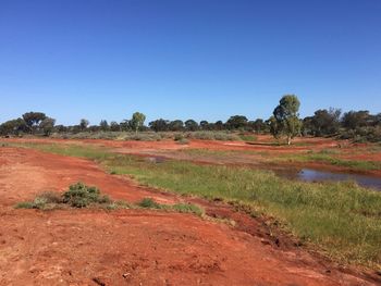 Scenic view of land against clear blue sky