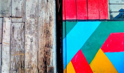 Full frame shot of multi colored wooden wall