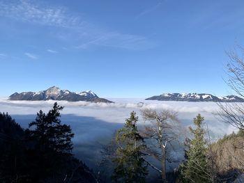 Scenic view of snowcapped mountains against sky