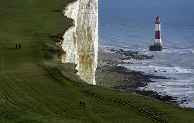 Scenic view of sea against buildings