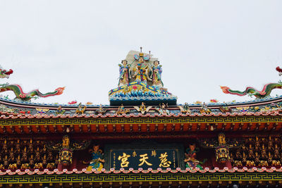 Low angle view of temple and building against sky