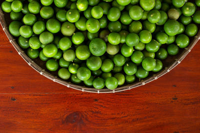 High angle view of fruits in bowl on table