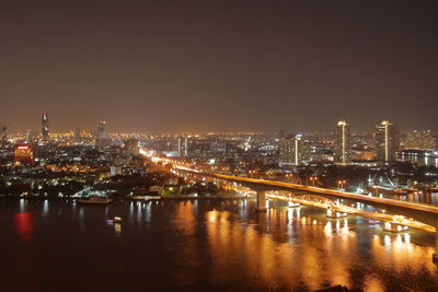 The cityscape, the chao phraya river, and a bridge in bangkok thailand southeast asia in the night