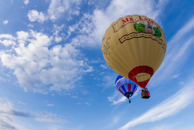 Low angle view of hot air balloon against sky