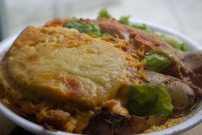 Close-up of food served in plate