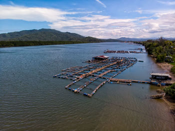 High angle view of lake against sky