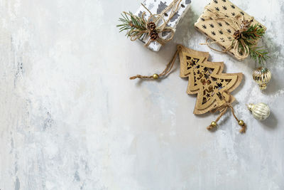 High angle view of christmas decoration on table