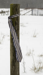 A tie hangs on a wooden fence .concepts unemployed or job search. 