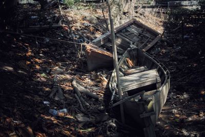 High angle view of garbage in forest