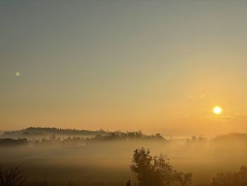 Scenic view of landscape against sky during sunset