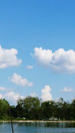 Scenic view of calm lake against cloudy sky