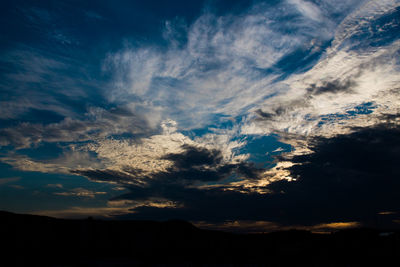 Silhouette landscape against sky during sunset