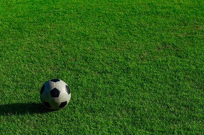 High angle view of soccer ball on field