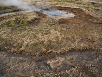 High angle view of water flowing on land