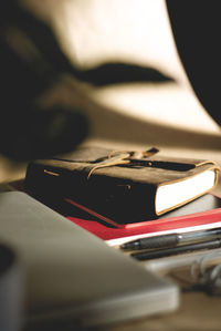 Close-up of mobile phone on table