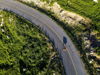 High angle view of highway by street in city