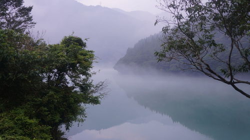 Scenic view of tree mountains against sky