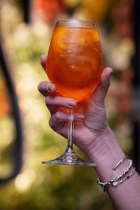 Close-up of hand holding wineglass