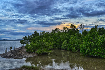 Scenic view of sea against cloudy sky