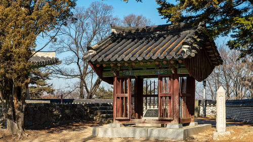 Wooden architecture on stone