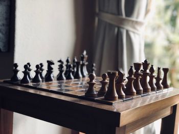 Close-up of chess on table