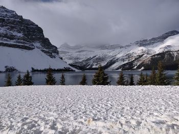 Snow covered mountains against sky