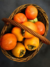 High angle view of fruits in basket