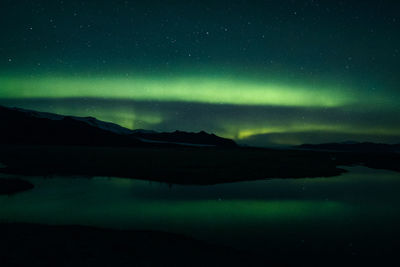 Scenic view of lake against sky at night