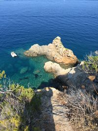 High angle view of rocks on beach