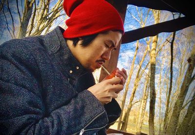 Portrait of man eating food