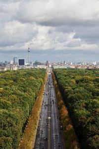 Road passing through city