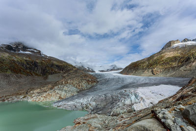 Panoramic view of rhône glacier, switzerland.