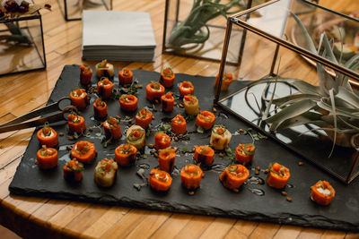 High angle view of fruits on table