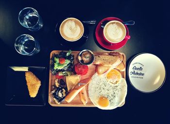 Directly above shot of breakfast on table