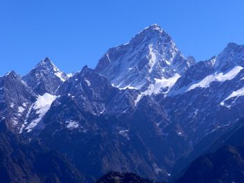 Scenic view of snowcapped mountains against sky