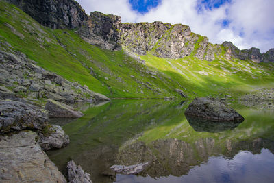 Scenic view of rocks in water against sky